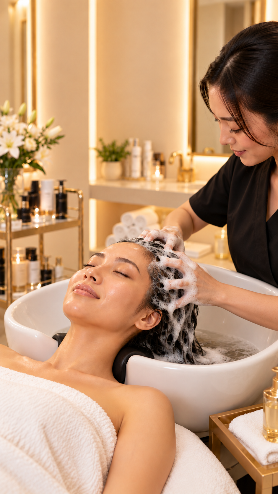Relaxing head spa shampoo treatment at Angel Nails & Spa