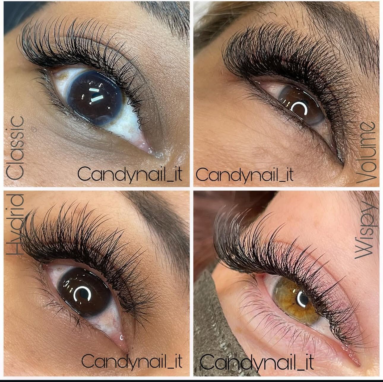 Lash extension styles: Classic, Volume, Hybrid, Wispy